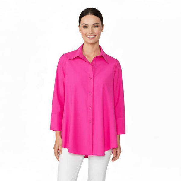 Swing Pocket Shirt with High-Low Hem  in Pink - 3778B-PK