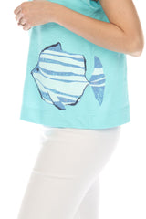 Tee w Striped Fish in Turquoise - 48100-TQ