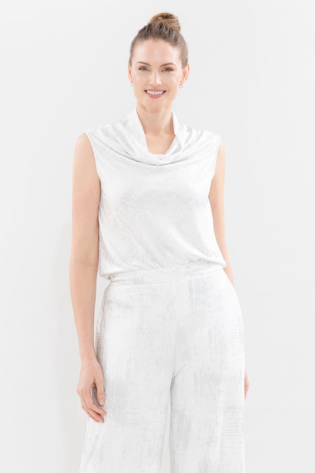 Crinkled Sleeveless Drape Neck Top - 903T