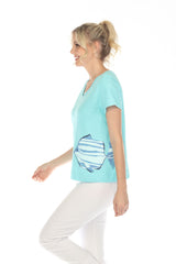 Tee w Striped Fish in Turquoise - 48100-TQ