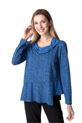 Habitat's  "Core Travel" Mixed Dot Print Drape Cowl Top in Cobalt - 55512 - Size Large Only