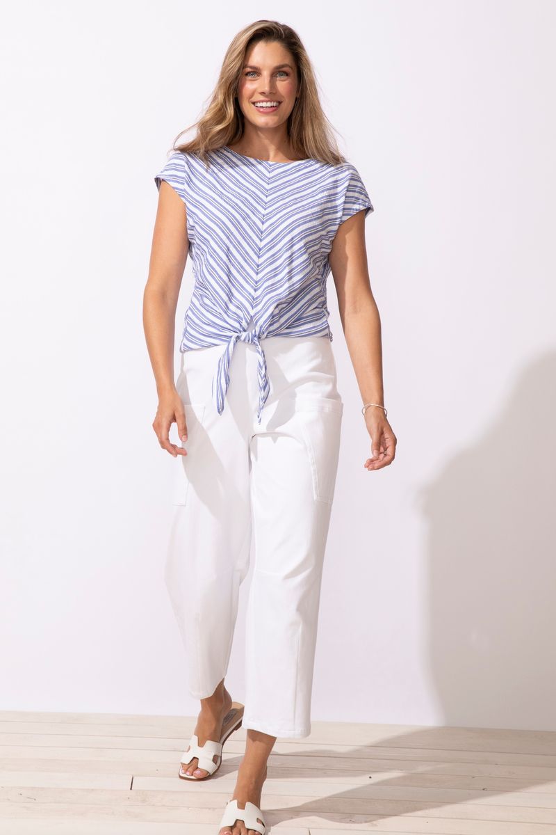 Seaport Stripe Tie Front Top - 32353