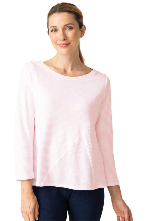 Mixed-Direction Stripe Cotton Top in Pink/White - 21530-PNK