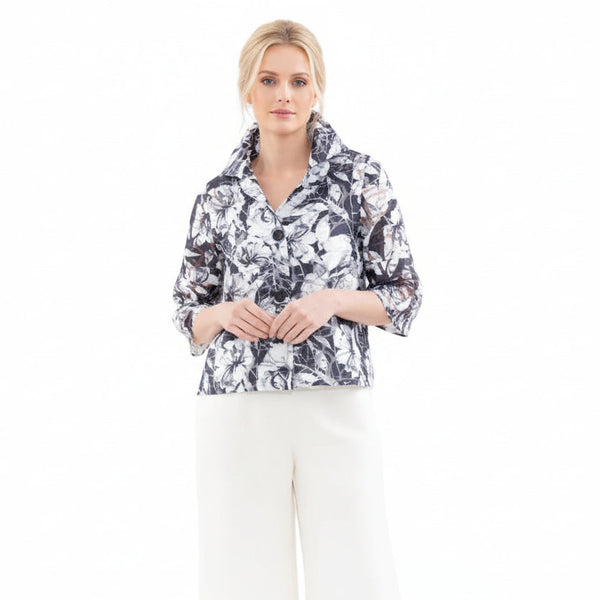 Floral Burnout Short Jacket - 2482-NVY