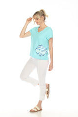 Tee w Striped Fish in Turquoise - 48100-TQ