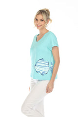 Tee w Striped Fish in Turquoise - 48100-TQ