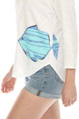 Striped Fish Long Sleeve Tee in White - 48104-WT