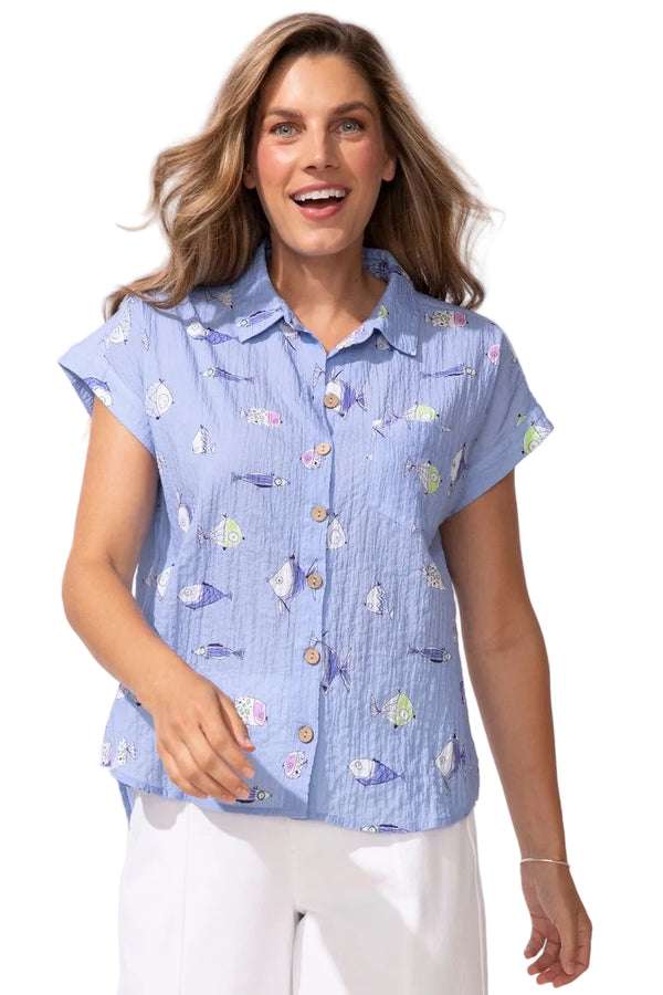 Fish Short Sleeve Button Down - 12410