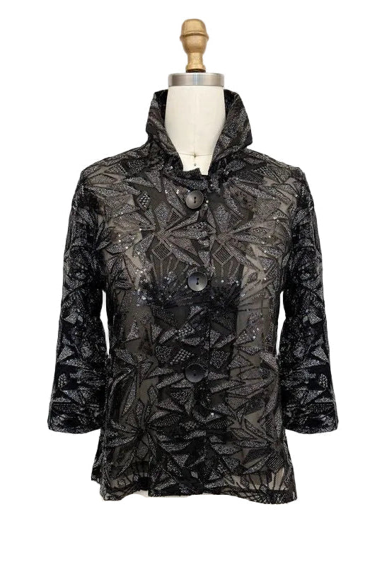 Sheer Textured Lace & Sequin Jacket - 2480-BLK
