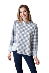 Girl Gone Plaid - Button Cuff Top in Winter White - 40795-WWT