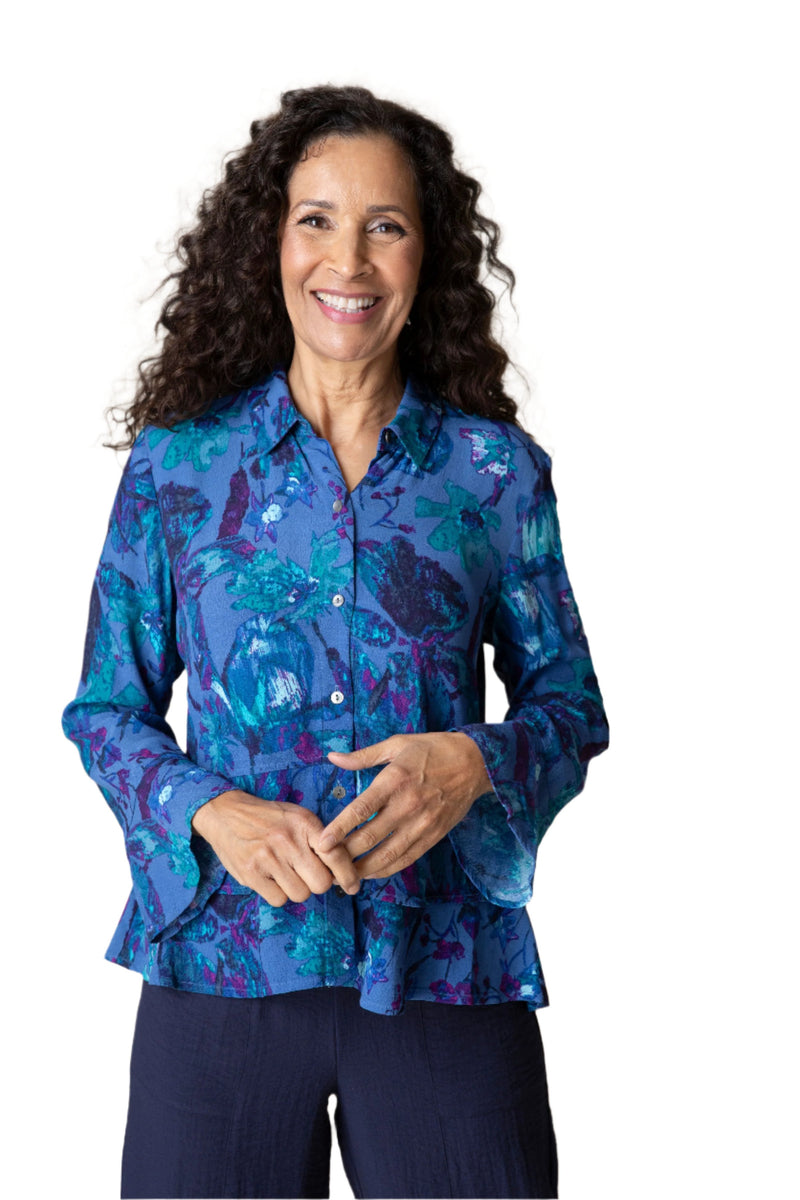 Habitat Viscose Rayon Crepe Flounce Shirt in Cobalt - 34220-COB