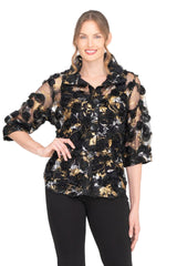 3D Rosette Mesh Jacket in Black, Gold & Silver - 7117