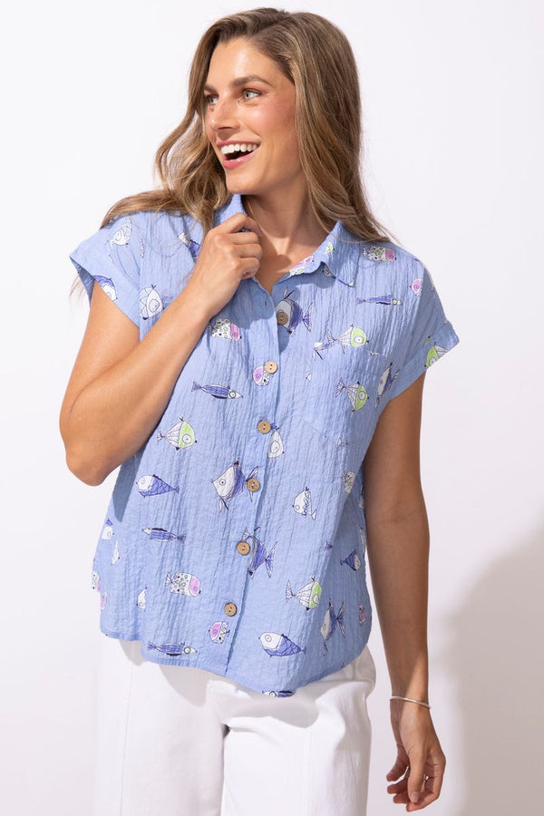 Fish Short Sleeve Button Down - 12410