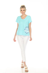 Tee w Striped Fish in Turquoise - 48100-TQ