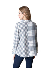 Girl Gone Plaid - Button Cuff Top in Winter White - 40795-WWT