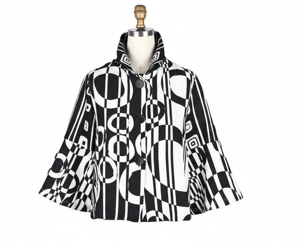 Bold Abstract Geometric Short Jacket - Black/White- 5086