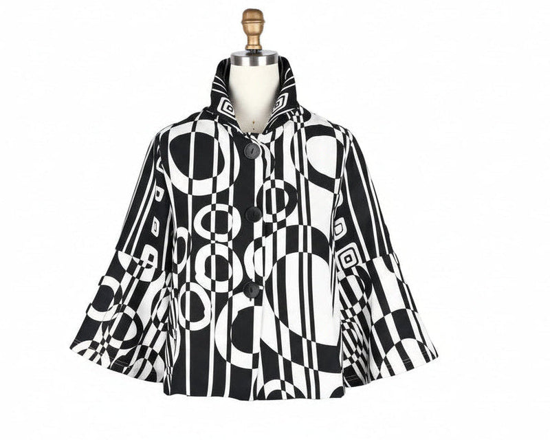 Bold Abstract Geometric Short Jacket - Black/White- 5086