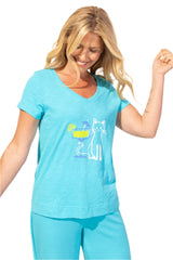 Cocktail Kitty V-Neck Short Sleeve Tee - 41800