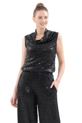 Sequin Sleeveless Drape Neck Top - 905T