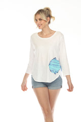 Striped Fish Long Sleeve Tee in White - 48104-WT