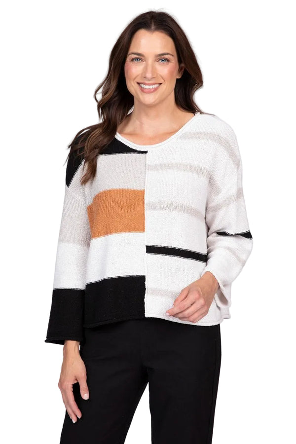 Color Block Split Stripes Sweater - 820702