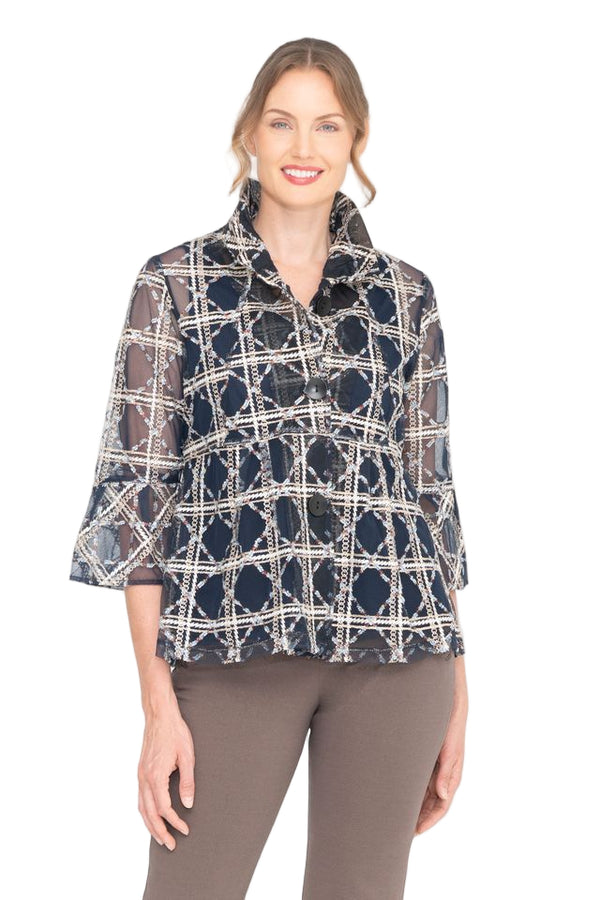 Sheer Diamond Design Peplum Jacket in Navy - 2463-NVY