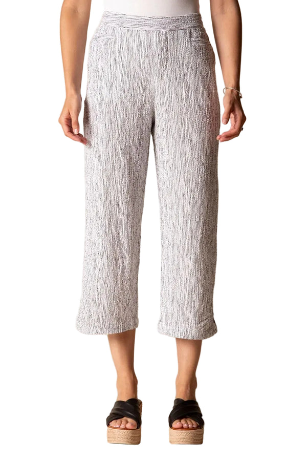 Crinkle Crepe Stripe Pleat Button Capris - 22776