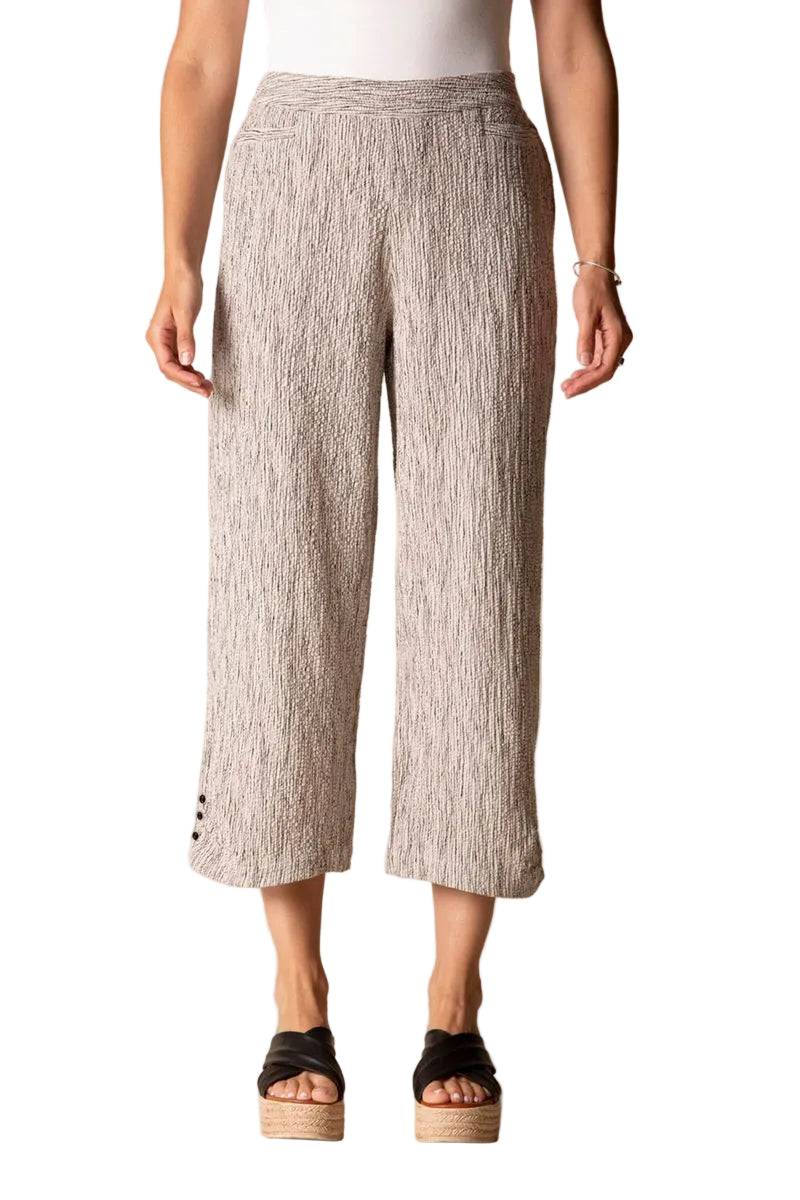 Crinkle Crepe Stripe Pleat Button Capris - 22776