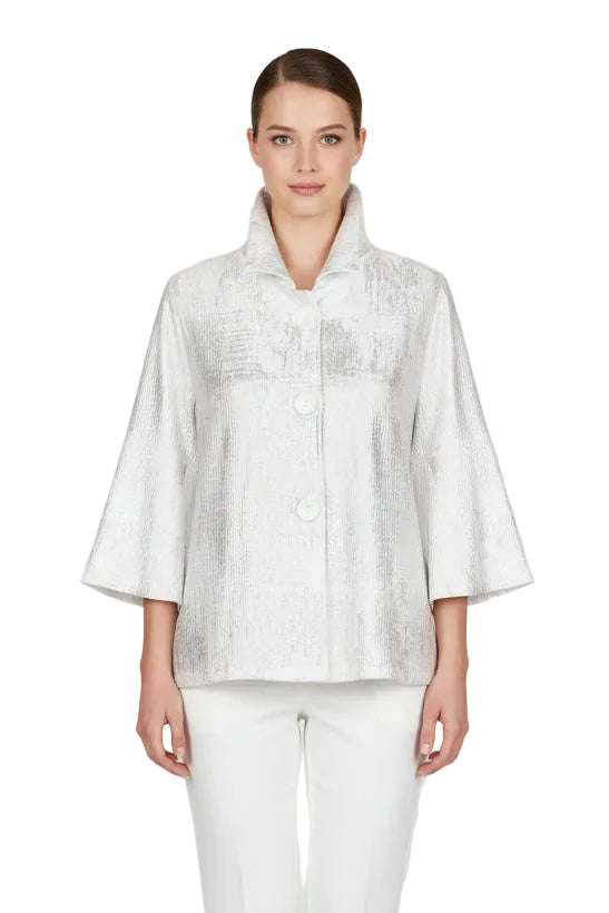 Shimmer Textured Button Front Jacket in Silver/White - 5093