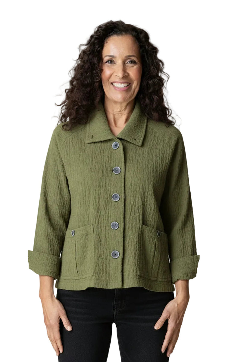 Textured Cotton Button-Front Jacket - 45115