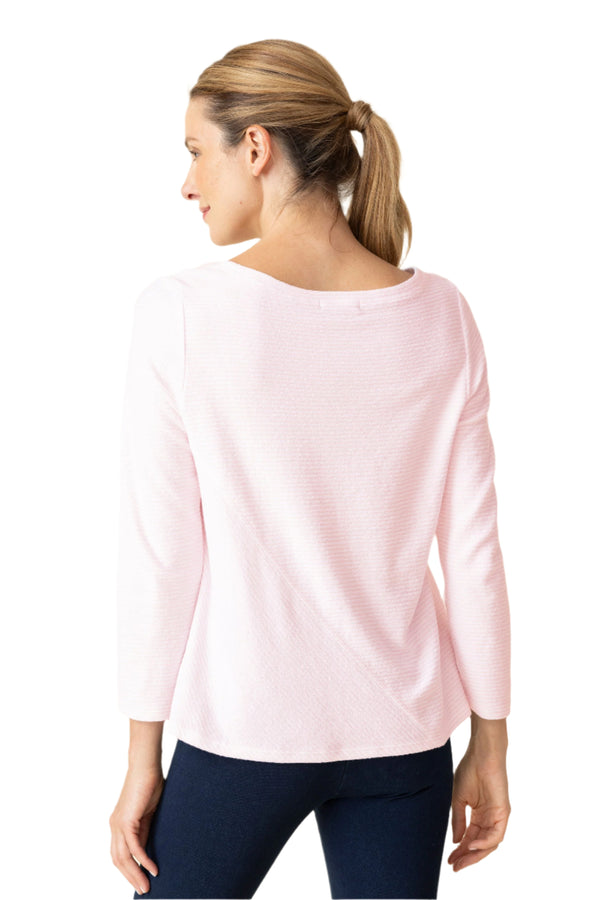 Mixed-Direction Stripe Cotton Top in Pink/White - 21530-PNK