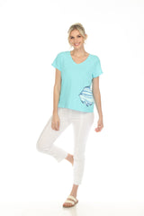 Tee w Striped Fish in Turquoise - 48100-TQ