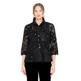 Embroidered Mesh Evening Jacket With Sequin - 2462-BLK