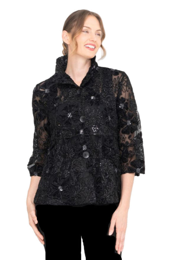 Embroidered Black Sequin Evening Jacket - 2462-BLK