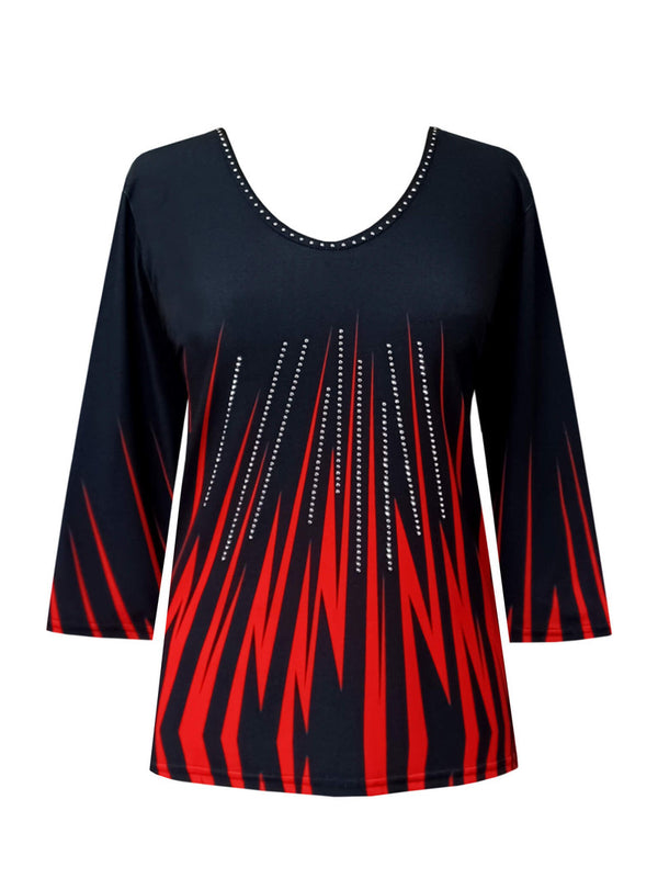 Zig-Zag-Print V-Neck Top in Red- 25783-RD