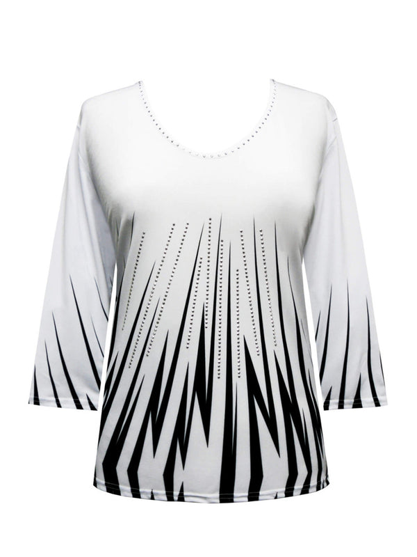 Valentina Sparkle-Print V-Neck Top in White & Black - 25783-WHT