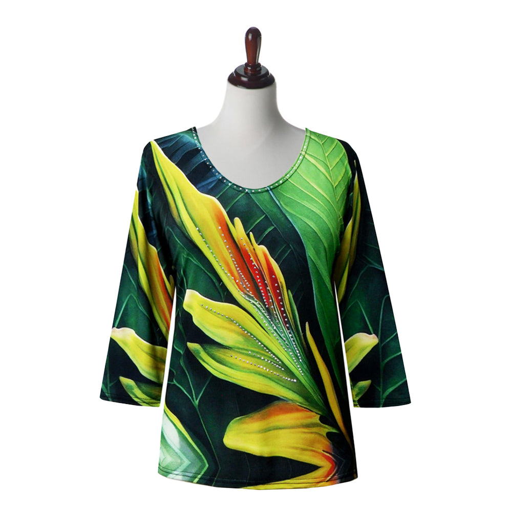 Valentina Palm-Print V-Neck Top in Green/Multi - 25881 – Shop My Fair Lady