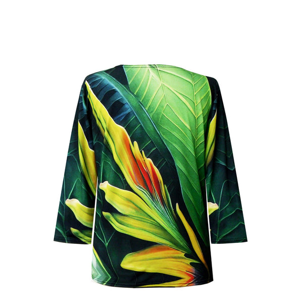 Valentina Palm-Print V-Neck Top in Green/Multi - 25881 - Size L Only!