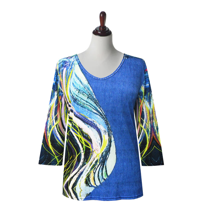 Valentina Colorblock Wave-Print Top in Blue/Multi - 26536