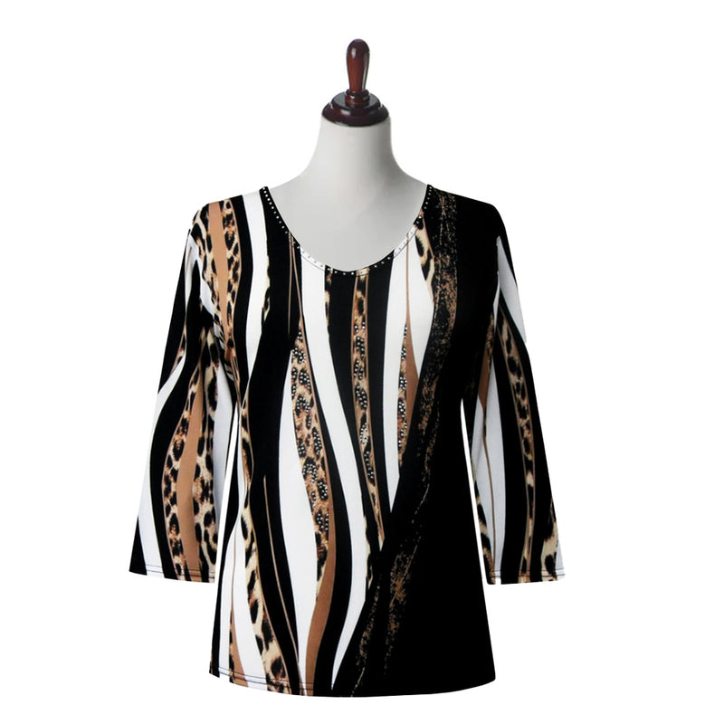 Valentina Animal Print Top in Black/White/Brown - 26705