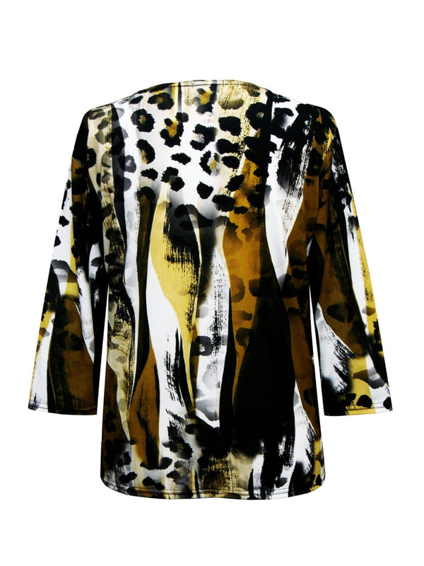 Valentina "Serengeti" Animal-Print V-Neck Top in Multi - 26853