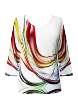 Valentina Wave-Print V-Neck Top in Multi/White - 28432 - Size M Only!