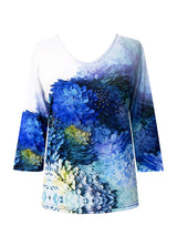 Valentina Blue Hydrangea-Print V-Neck Top in Multi - 28812