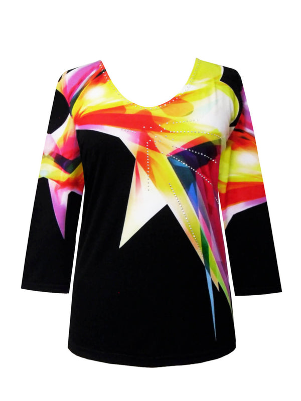 Valentina Splash V-Neck Top in Yellow Multi - 32112