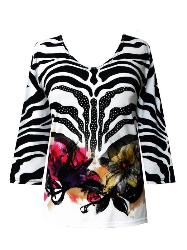 "Zebra" V-Neck Print Top  - 32415