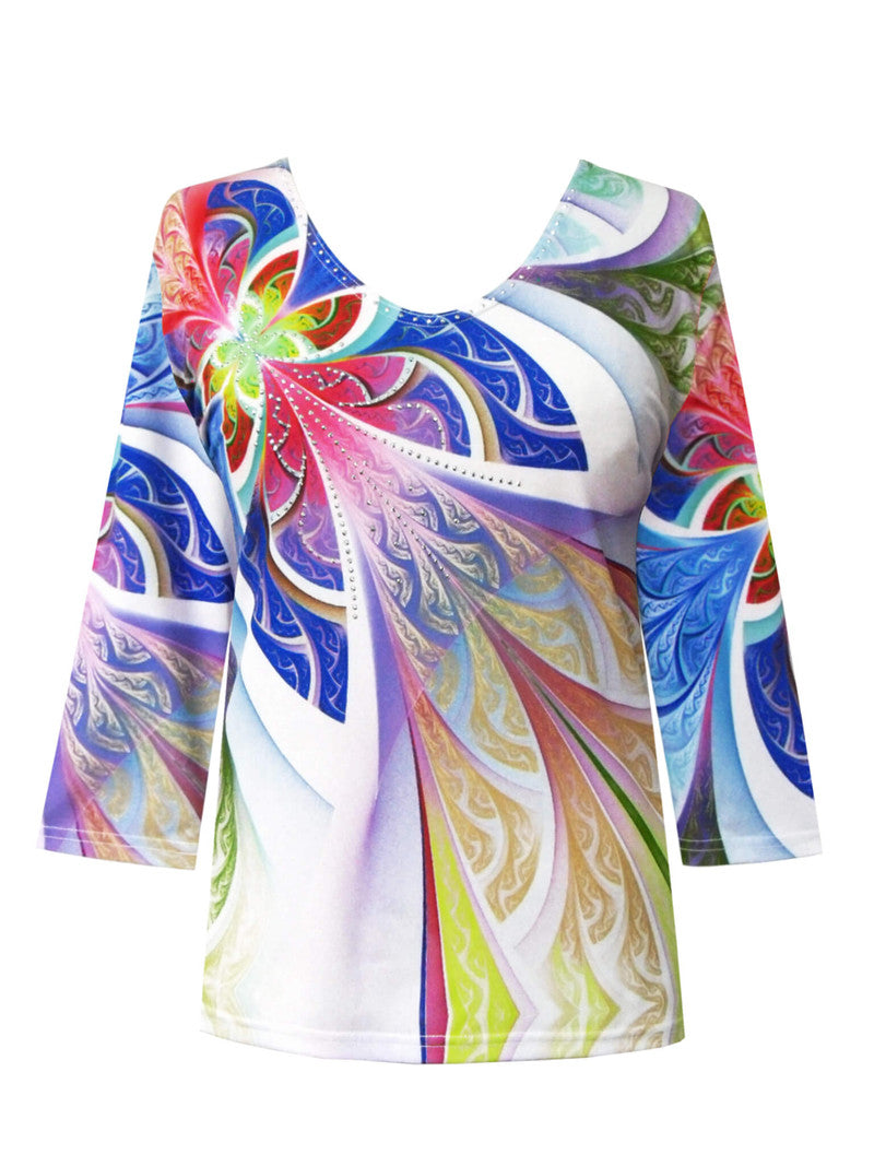 "New Heights" Colorful V-Neck Print Top  - 32808