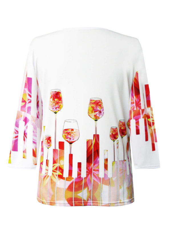 "Cocktails" V-Neck Print Top  - 33047