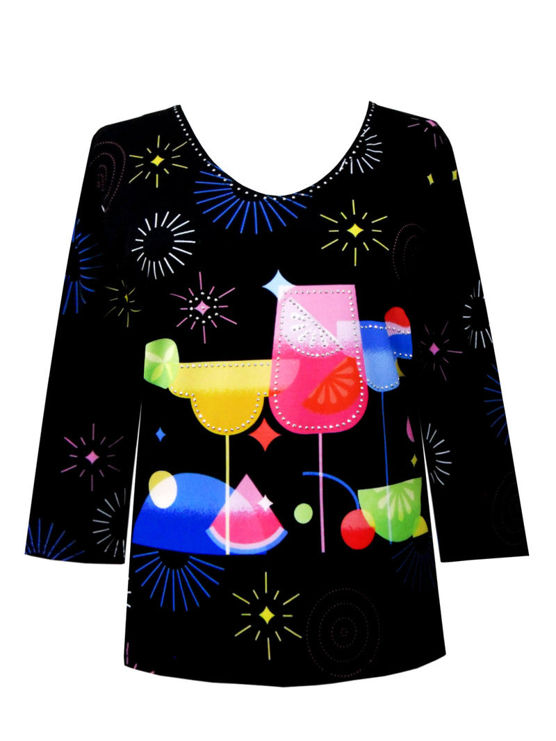 Cocktails & Fireworks V-Neck Print Top  - 33775