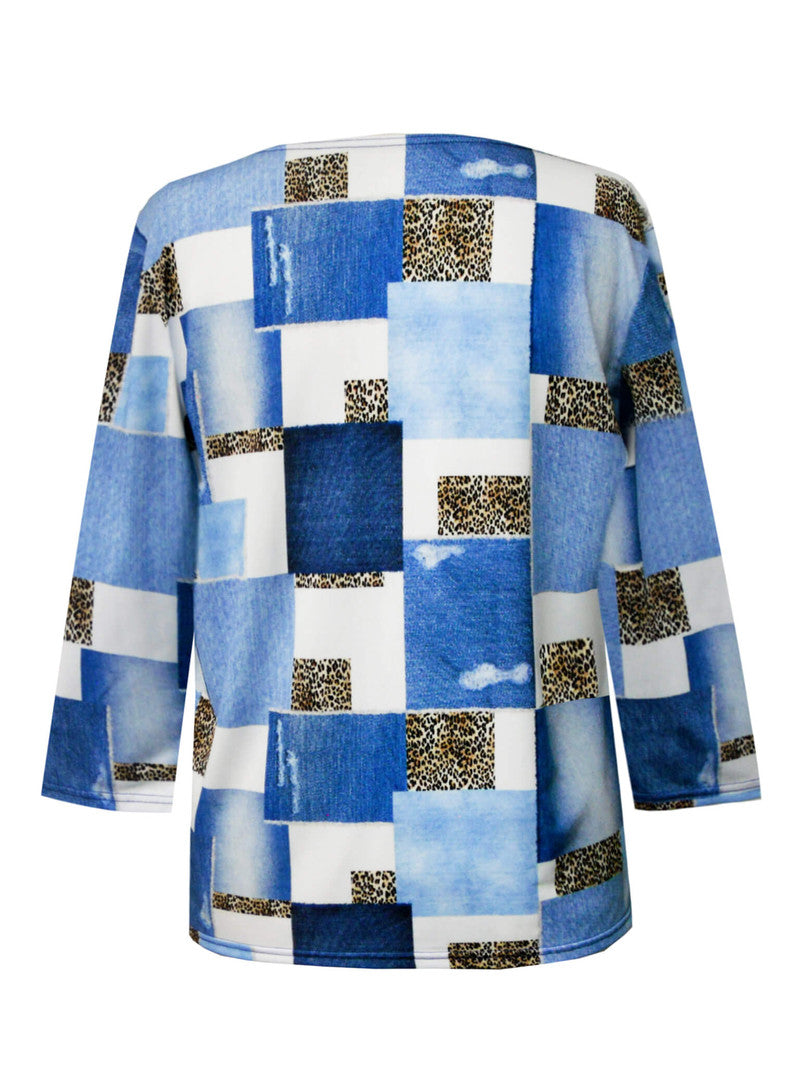 Wild Patch V-Neck Print Top - 34079