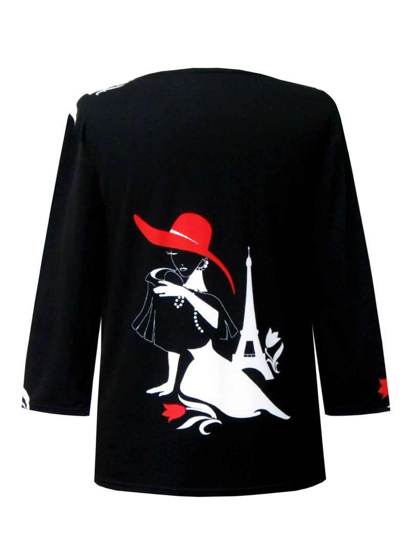 Red Hat Paris V-Neck Print Top - 34269